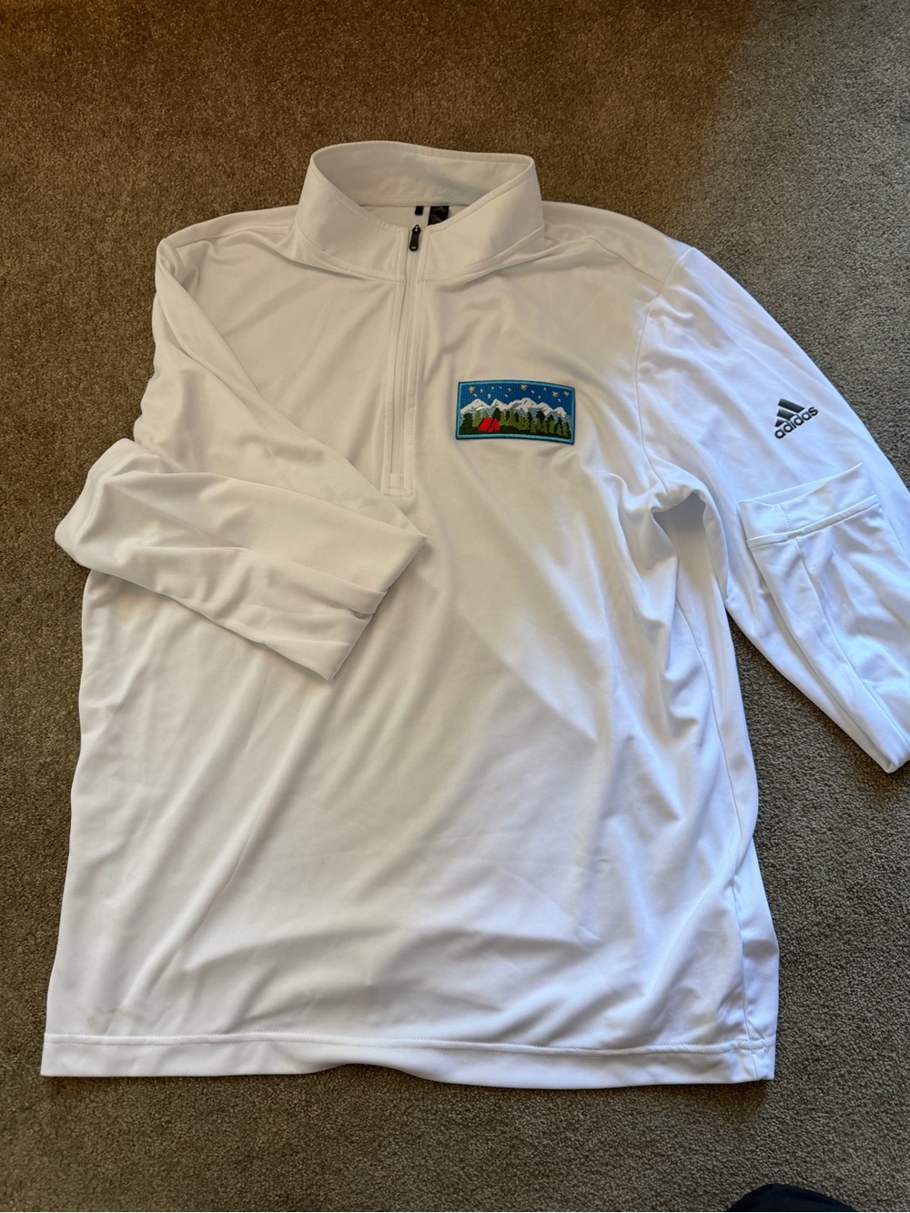 Adidas Men's White Quarter-Zip Performance Sweater with Custom Patch
